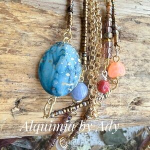 Layered Multicolor Beaded Necklace gemstone Pendant